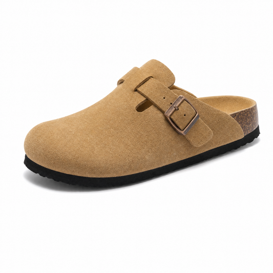 Boston Suede Comfort Clogs – Light Brown