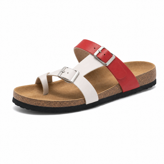 Milari Toe-Loop Cork Sandals – White & Red