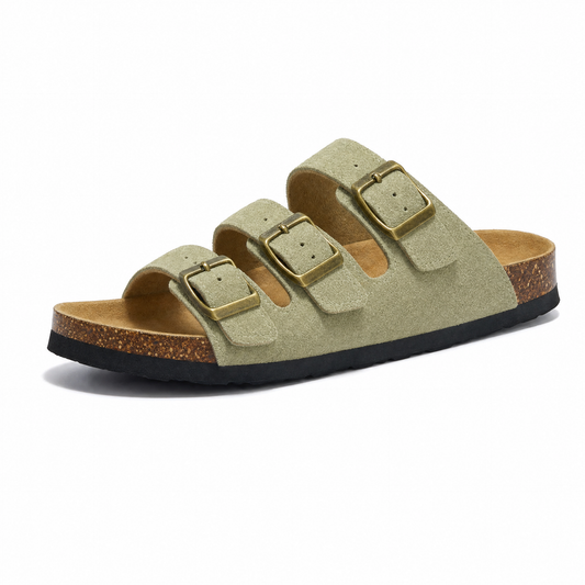 Amalfi Three-Strap Cork Sandals – Green