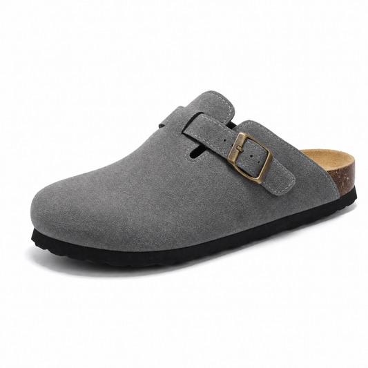 Boston Suede Comfort Clogs – Dark Grey