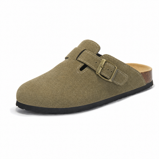 Boston Suede Comfort Clogs – Moss Green
