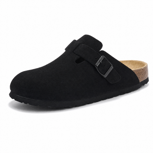 Boston Suede Comfort Clogs – Black