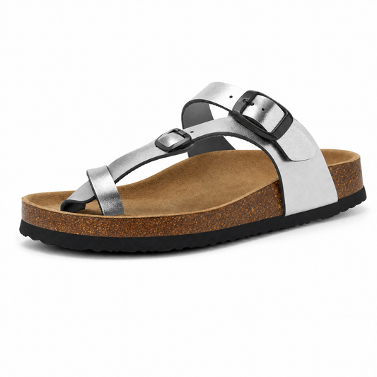 Milari Toe-Loop Cork Sandals – Silver