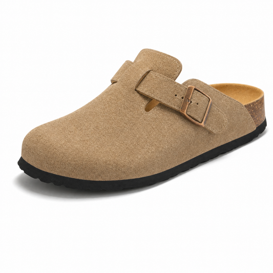 Boston Suede Comfort Clogs – Sand