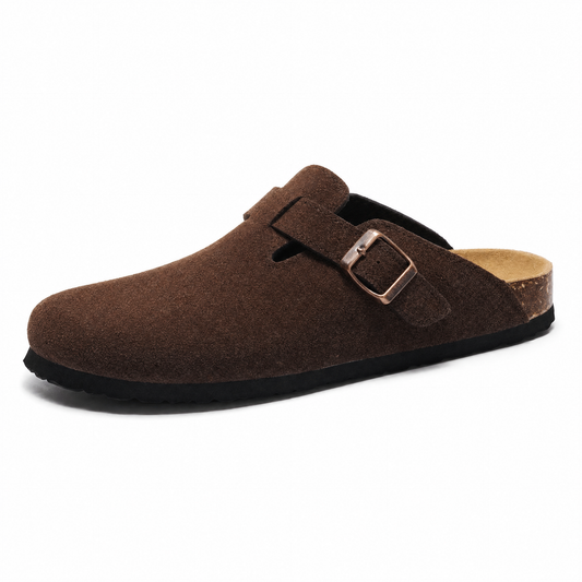 Boston Suede Comfort Clogs – Dark Brown