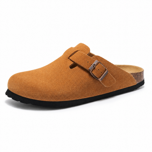 Boston Suede Comfort Clogs – Caramel